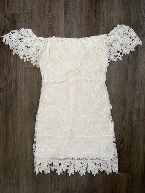 ASTR the label white lace off the shoulder dress
